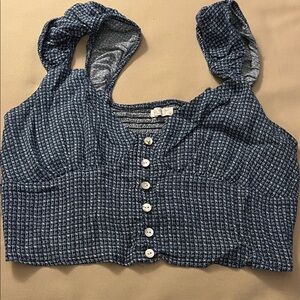 Full Tilt Blue Textured Button Tank Top